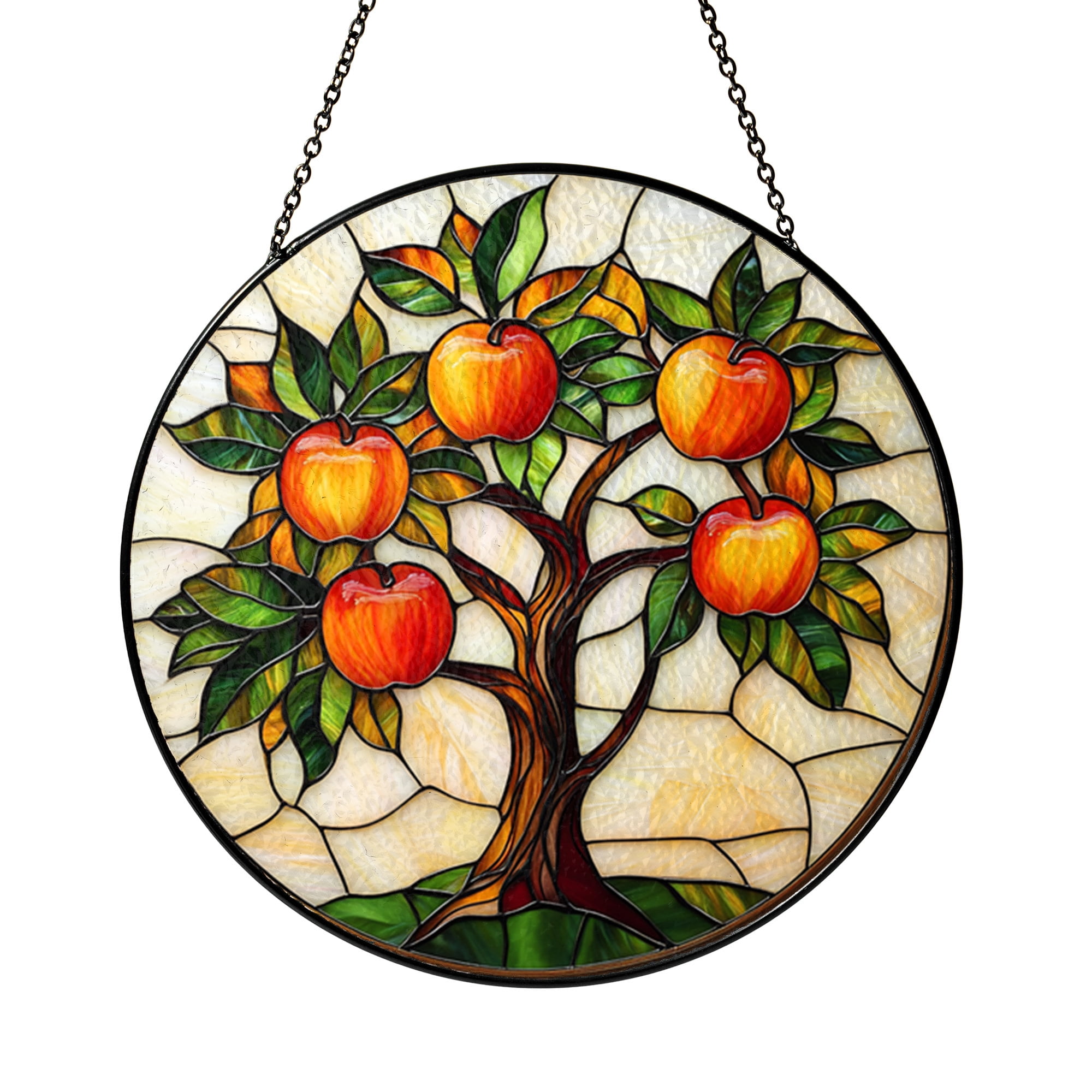 Citrus Tree Stained Glass Window Art, Round Suncatcher Gift for Home or ...