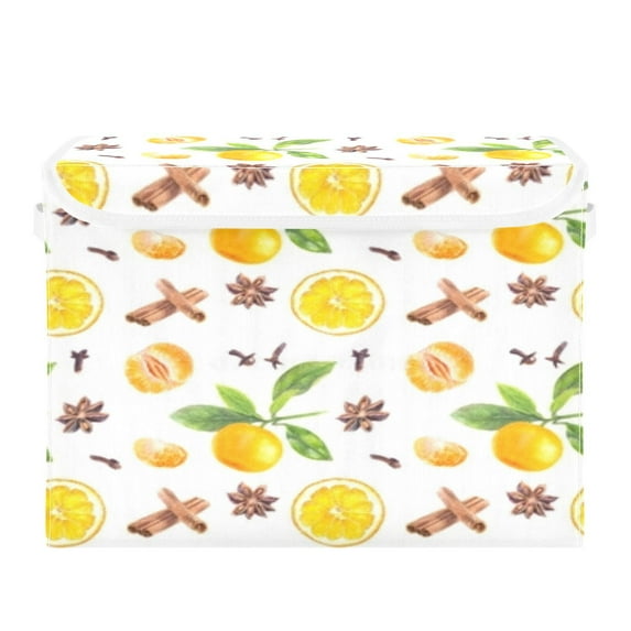 Citrus spice watercolor pattern Storage Cubes with Lid Fabric Storage Bins Boxes Handles Cotton Linen Closet Organizer Container Decorative Foldable Washable Shelf Cloth Basket
