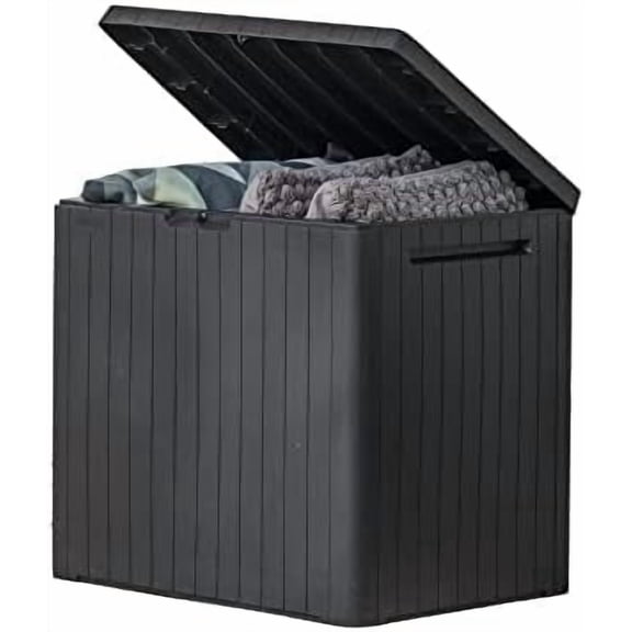 City 30 Gallon Resin Outdoor Storage Box and Patio Furniture Side Table for Pool and Garden Accessories, Dark Grey