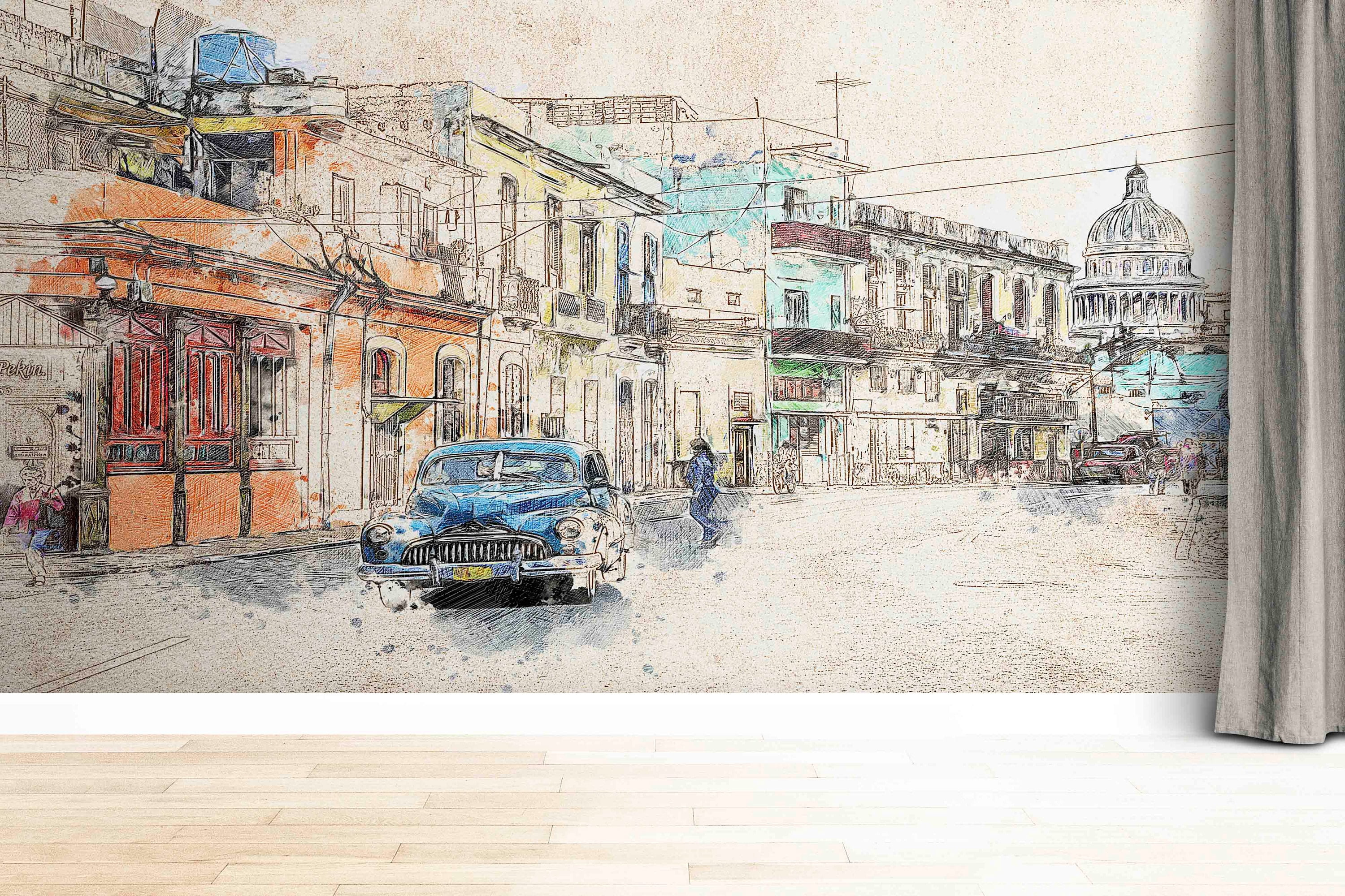 City Arhitecture Drawing Print, Landscape Wall Painting, 3d Wallpaper ... - Modern Textured City Wallpaper