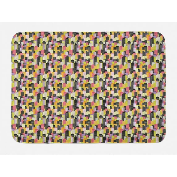 City Bath Mat, Metropolitan Architecture Towers Skyscrapers, Plush Bathroom Decor Mat with Non Slip Backing, 29.5" X 17.5", Multicolor, by Ambesonne