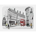 thumbnail image 1 of City Bath Mat, Sketch of Urban View from London Piccadilly with People Famous Bus and Buildings, Plush Bathroom Decor Mat with Non Slip Backing, 29.5" X 17.5", Multicolor, by Ambesonne, 1 of 2