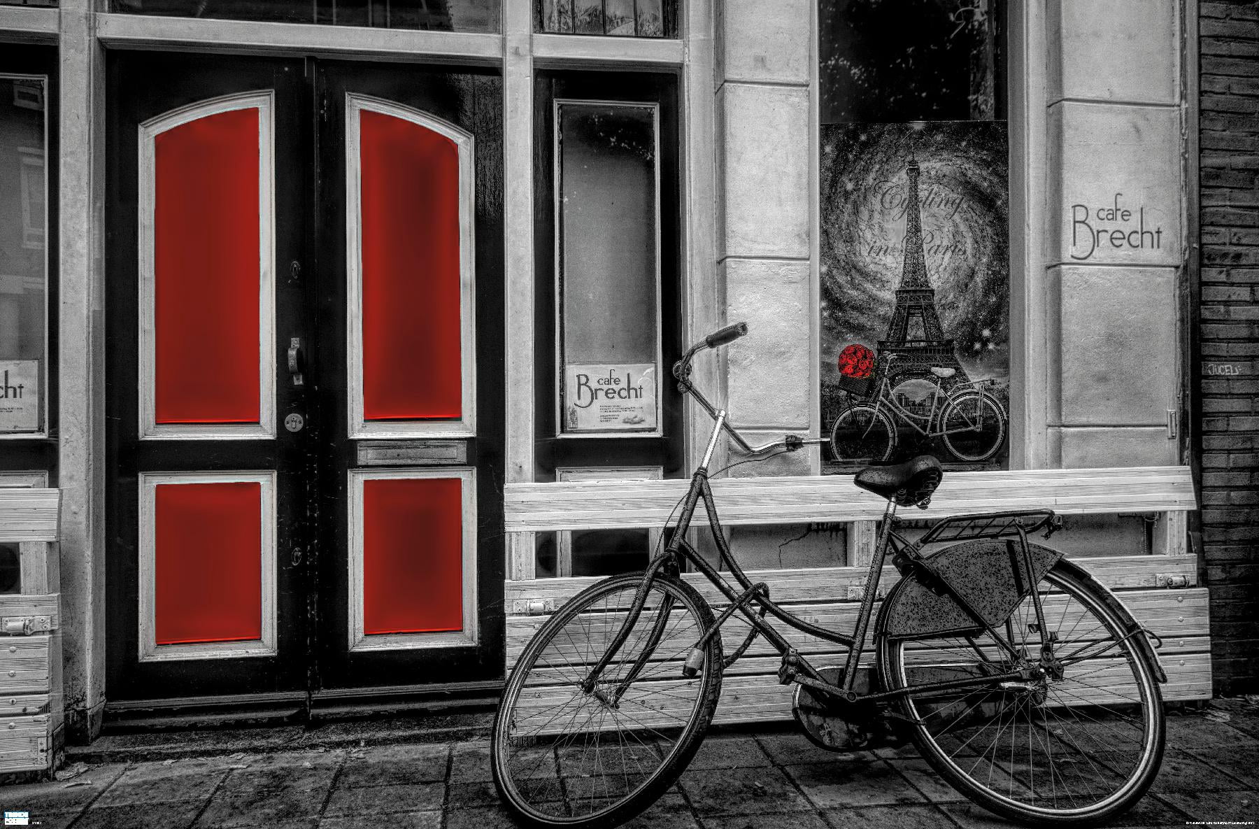 City Bike in Black and White Color Selected Red Wall Poster, 14.725" x 22.375"