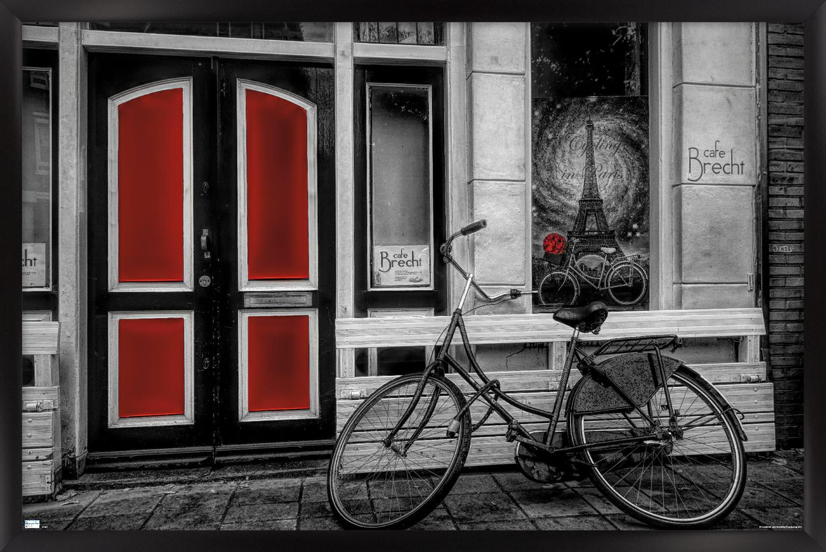 Black and Red Framed Abstract City Bike Poster for Kids