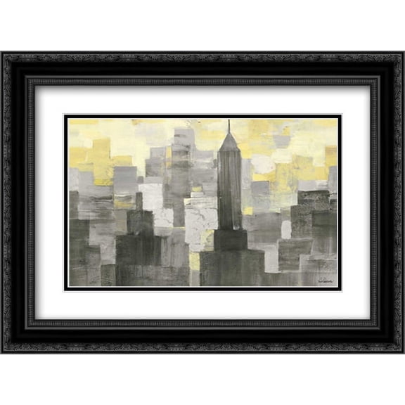 City Blocks Neutral 2x Matted 24x18 Black Ornate Framed Art Print by Hristova, Albena