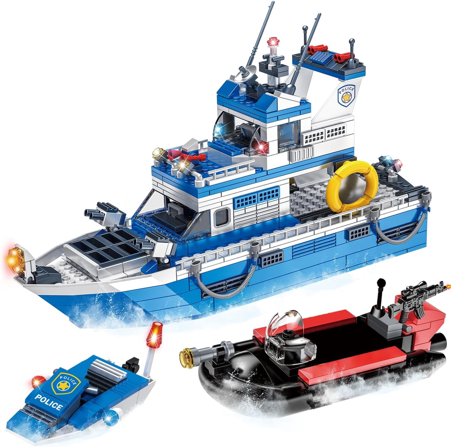 Building Blocks Float City Boat STEM Building Blocks Sets, Compatible with City Police Boat ...