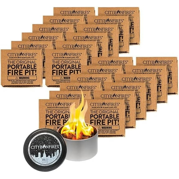 City Bonfires Portable Fire Pit - Mini Fire Pit, Table Top Firepit, No Wood, No Embers, 3-5 Hours of Burn Time - Food Safe for Smores - Lightweight, Emergency Heat, Camping Stove (24-Pack)