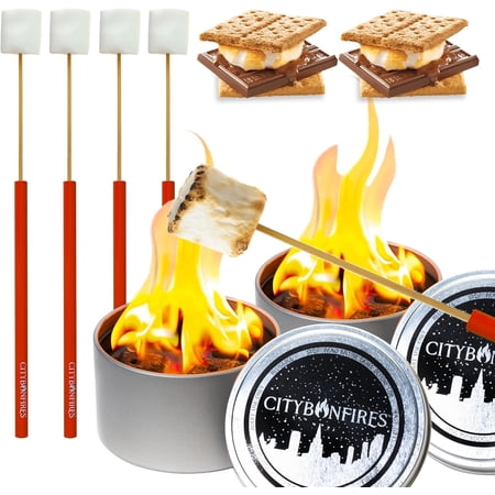 City Bonfire S'Mores Family Pack | 2 City Bonfires | Makes 8 S’Mores | Portable Fire Pit & S'Mores Kit | Compact | Lightweight | 3-5 Hours of Burn Time | No Wood No Embers