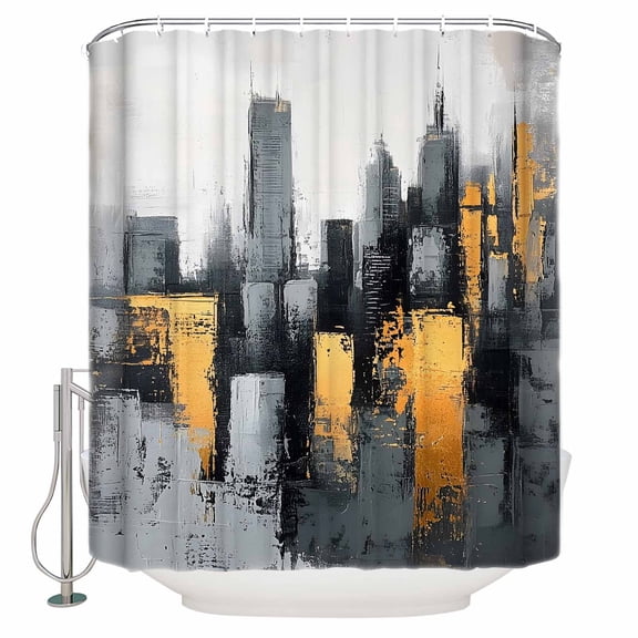 City Building Bathroom Shower Curtains with 12 Hooks Polyester Waterproof Shower Curtain for Stalls and Bathtubs Modern Chic Abstract Oil Painting Art Decorative Bathroom Privacy Curtain 36x72 Inches