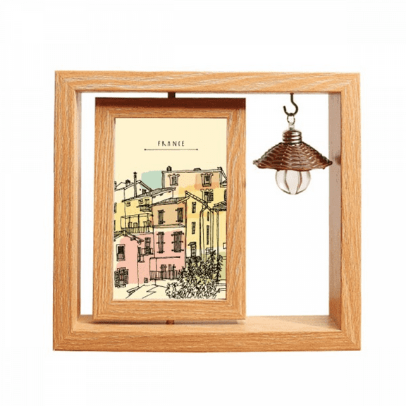 City Building Colorful France Painting Wooden Rotating Picture Photo Frame 4x6