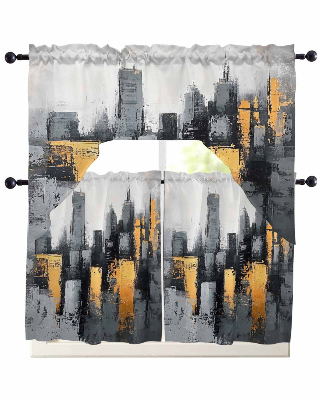 City Building Kitchen Curtains Swag Valance and Tier Curtains Set 24 ...