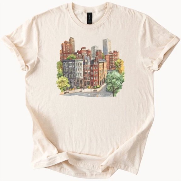 City Buildings Graphic T Shirt Urban Townhouses Art Tee Size S-5Xl Heygategoo Tee