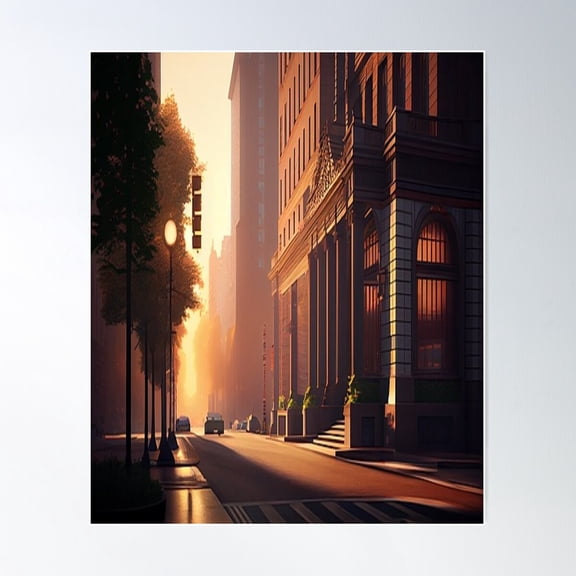 City __Buildings Street Morning Landscape Background_ City Poster Wall Art, Modern Wall Decor For Living Room Bedroom, 16x24 UNFRAMED