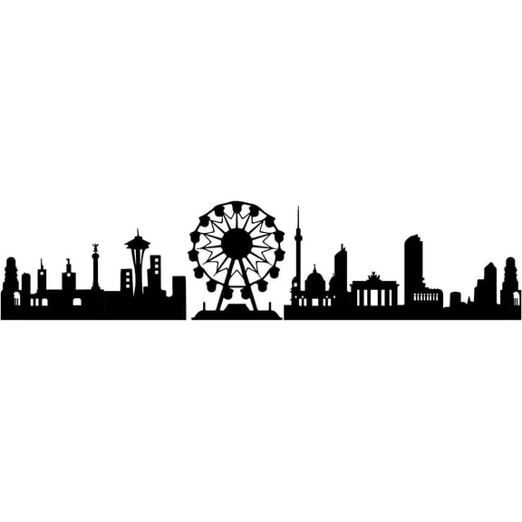 City Buildings Wall Decal Ferris Wheel Silhouettes for DIY Walls Vinyl Stickers Wall Art Decals for DIY Bedroom Living Room Wall Sticker Vinyl Transfer