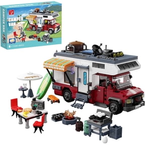 City Camper Van Building Set Beach Camping Themed Construction Toy Kit with Mini Accessories&Lights, RV Car Model Compatible with Legos,Birthday Gift for and 6 (880 pcs)