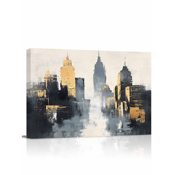 City Canvas Print Wall Art Abstract Building Framed Canvas Art Wall Decor Skyscraper Pictures Painting Morden Artwork for Living Room Bedroom, Ready to Hang - 12"x16"