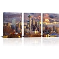 thumbnail image 1 of City Canvas Wall Art Seattle Skyline at Sunset Pictures Cityscape Painting Home Office Decor Posters and Prints 3 Panels Gallery-wrapped Artwork Ready to Hang for Living Room Decor, 1 of 6