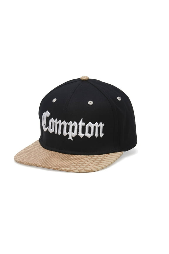 Compton Olde English Snapback w/ Bill Design - Black/Khaki Snake