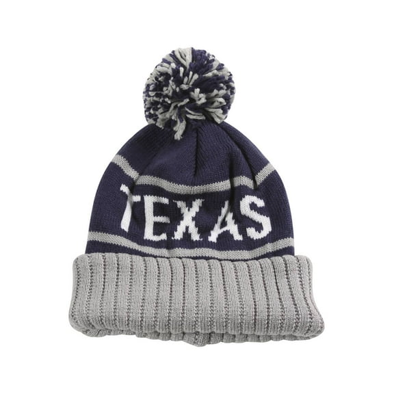 City Caps Cuffed 2-Tone Beanie w/ Pom - Texas - Navy/Grey