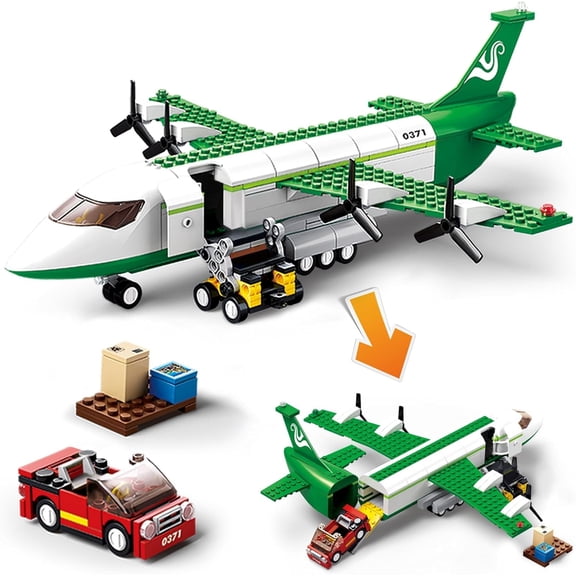 City Cargo Plane Building Set, Plane City Kits Building Blocks with Car, Luggage Tray, Movable Stairs, Compatible with Lego Plane Airport