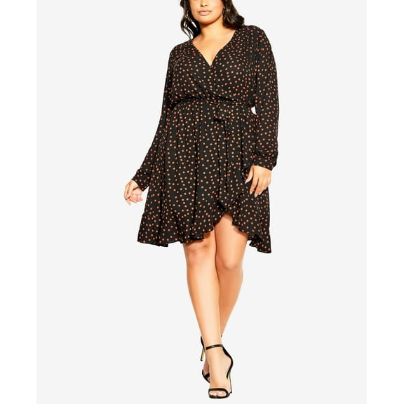 City Chic Amber Long Sleeve Faux Wrap Dress Amber Spot 16W