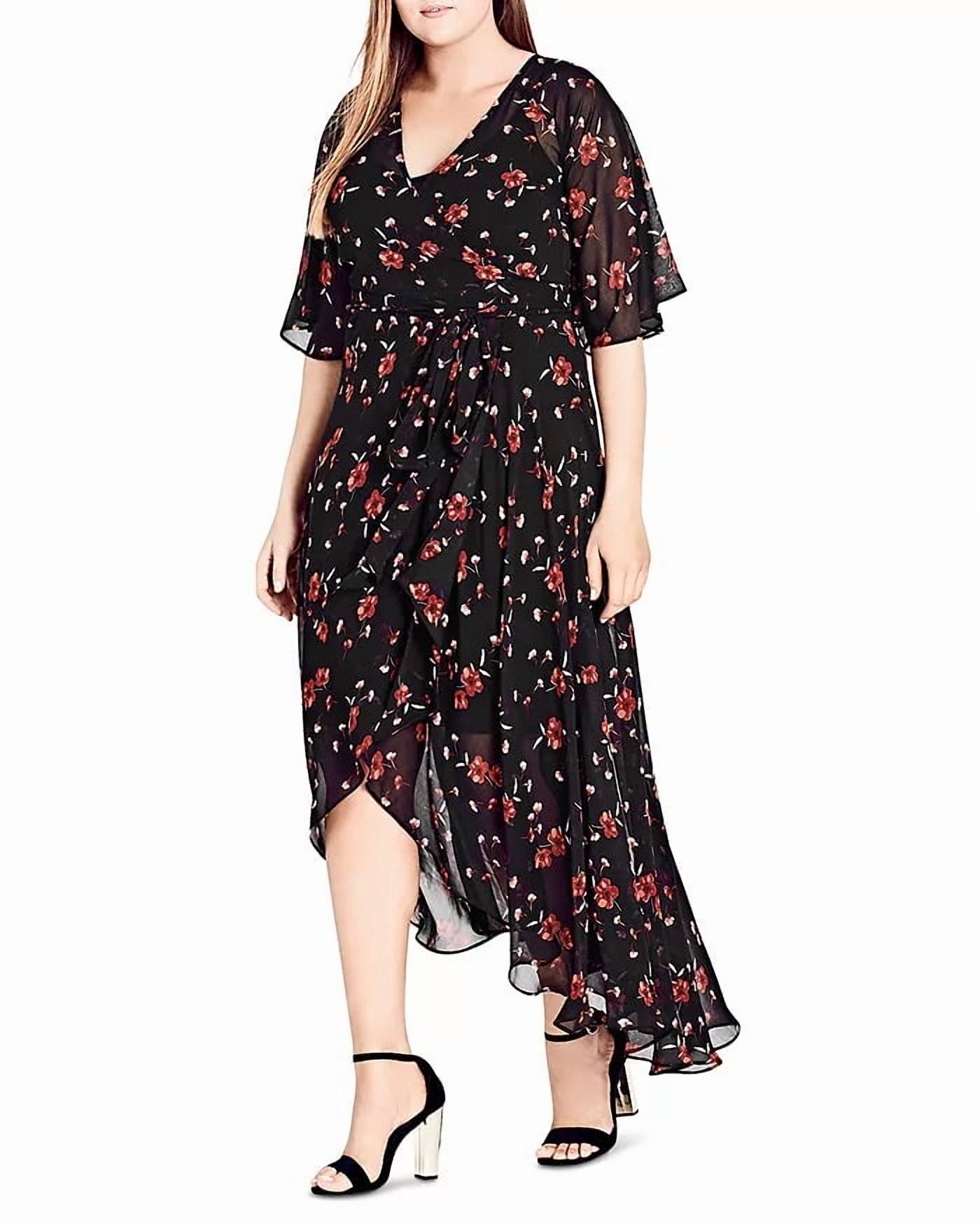 city chic black floral maxi dress Women's Plus Size Jolene Meadow Print V Neck Black Maxi Dress