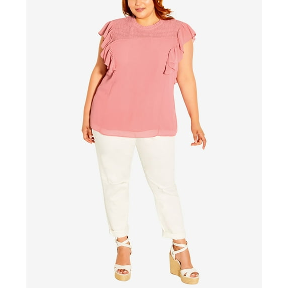 City Chic Flirt Ruffle Top Pout 20W