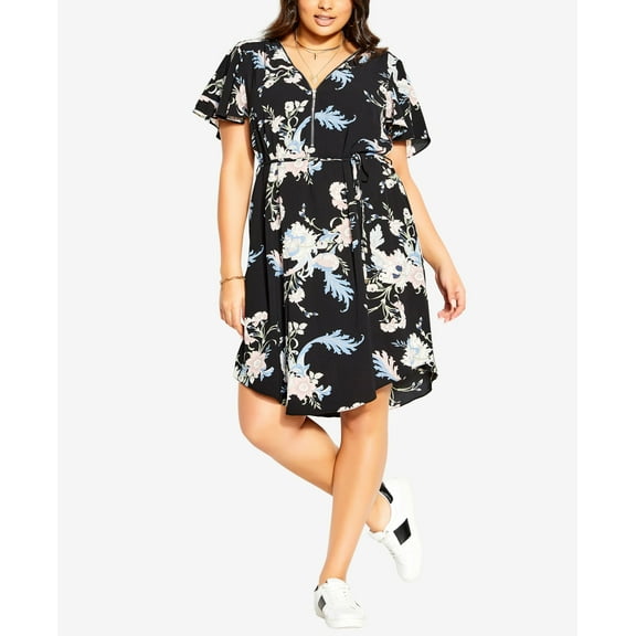 City Chic Nouveau Floral Short Sleeve Dress Black Chic Nouveau 16W