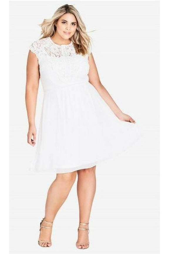 Plus Size Lace-Bodice Illusion Dress 16