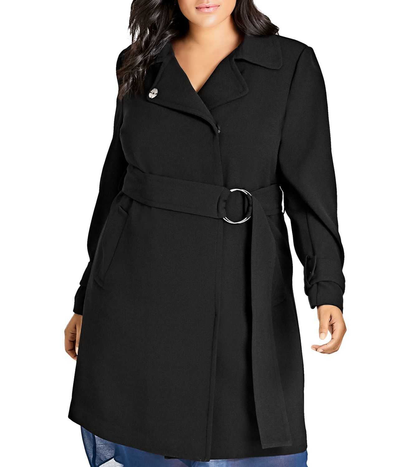 City Chic Size Trendy Wrap Coat (Black, XS/14)