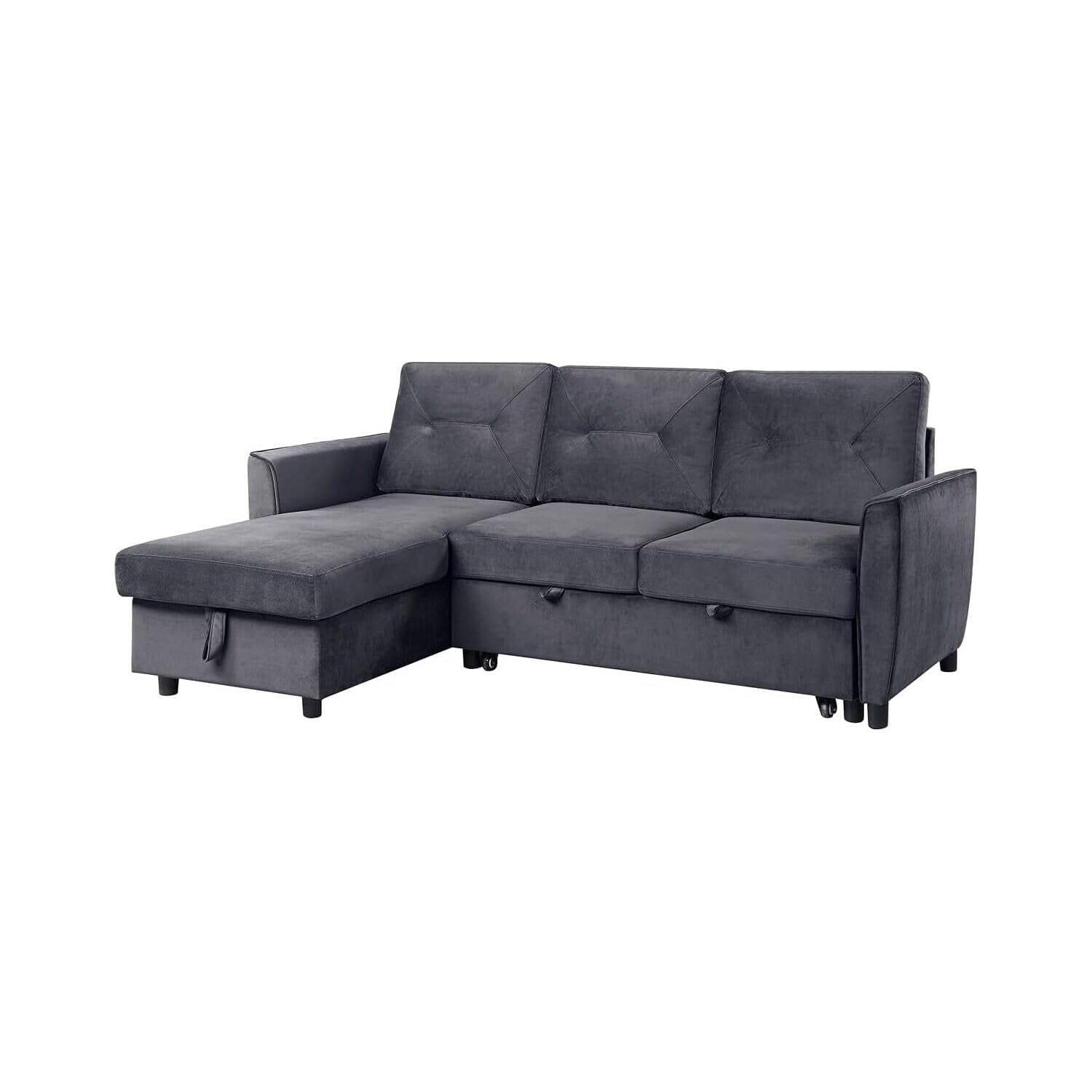 City Chic Sectional Sofa Sleeper with Storage Chaise, Tufted Pull Out ...