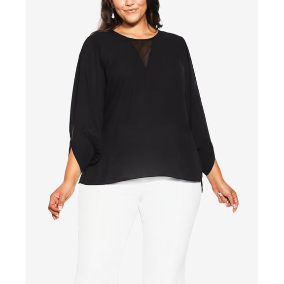 City Chic Split Sleeve Crepe Blouse Black 18W