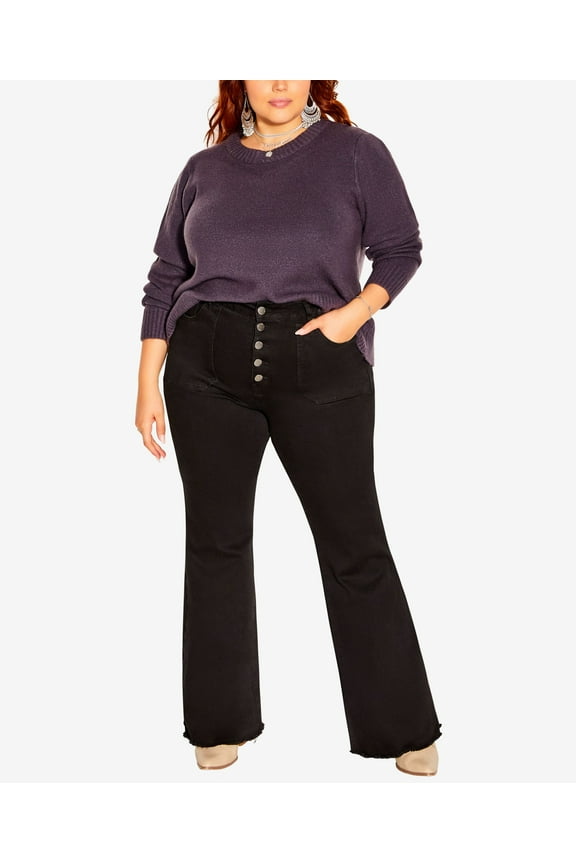 Trendy Plus Size Angel Flare Jeans Black 14W