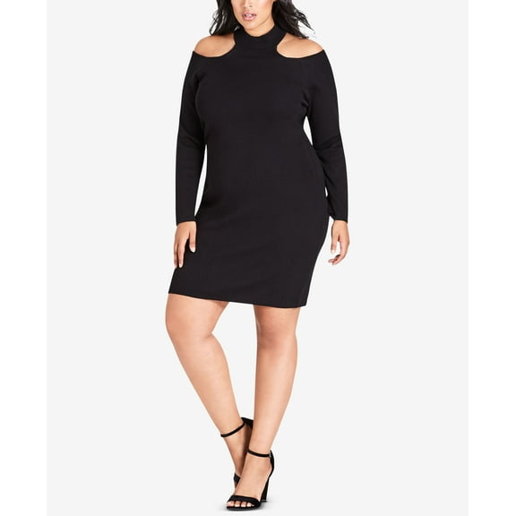 City Chic Trendy Plus Size Cold Shoulder Bodycon Dress Black 20W