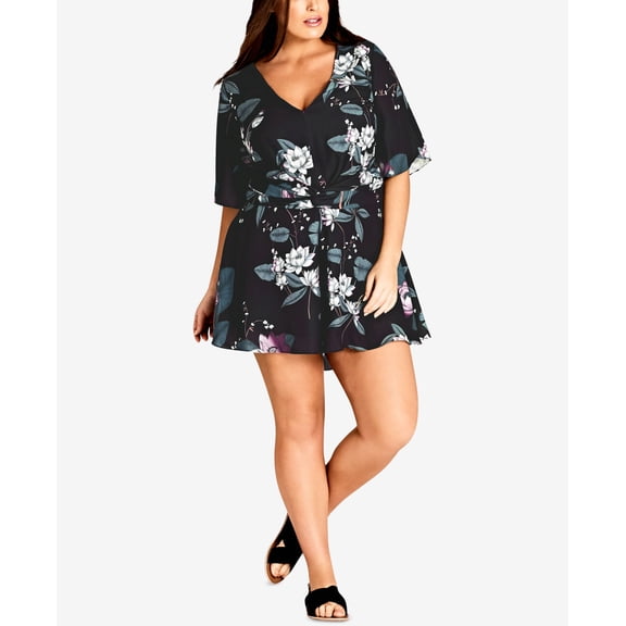 City Chic Trendy Plus Size Cutout Back Romper Blossom 24W