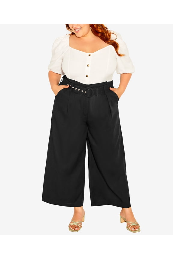 Trendy Plus Size English Rose High Waist Pants Black 20W