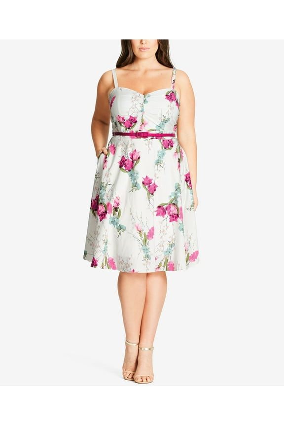 Trendy Plus Size Floral Print Fit Flare Dress Saffron 24