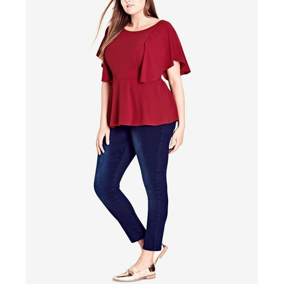 City Chic Trendy Plus Size Flutter Sleeve Peplum Top Red 16W