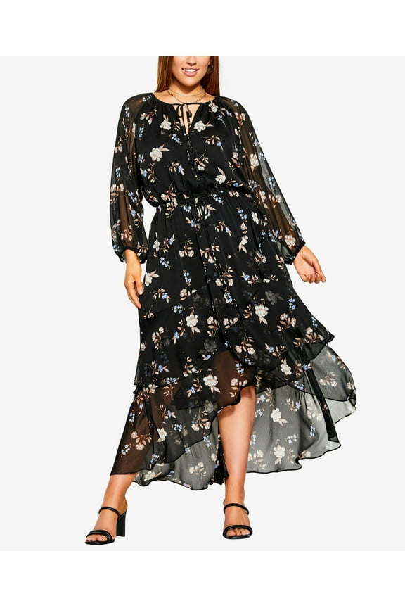 Trendy Plus Size Juliet Floral Round Neck Maxi Dress Black Juliet Floral 16W
