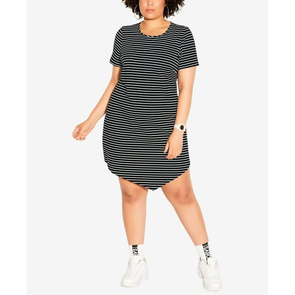 City Chic Trendy Plus Size Laid Back Stripe Dress Black And White 16W