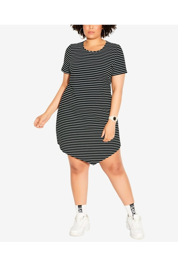 Trendy Plus Size Laid Back Stripe Dress Black And White 16W