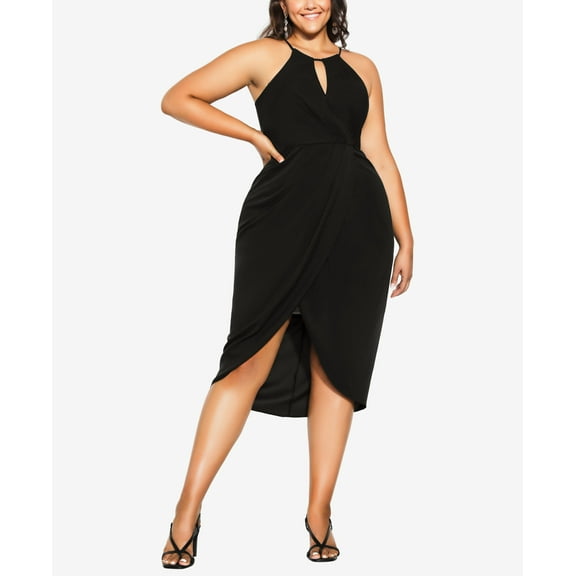 City Chic Trendy Plus Size Love Story Midi Dress Black 16W