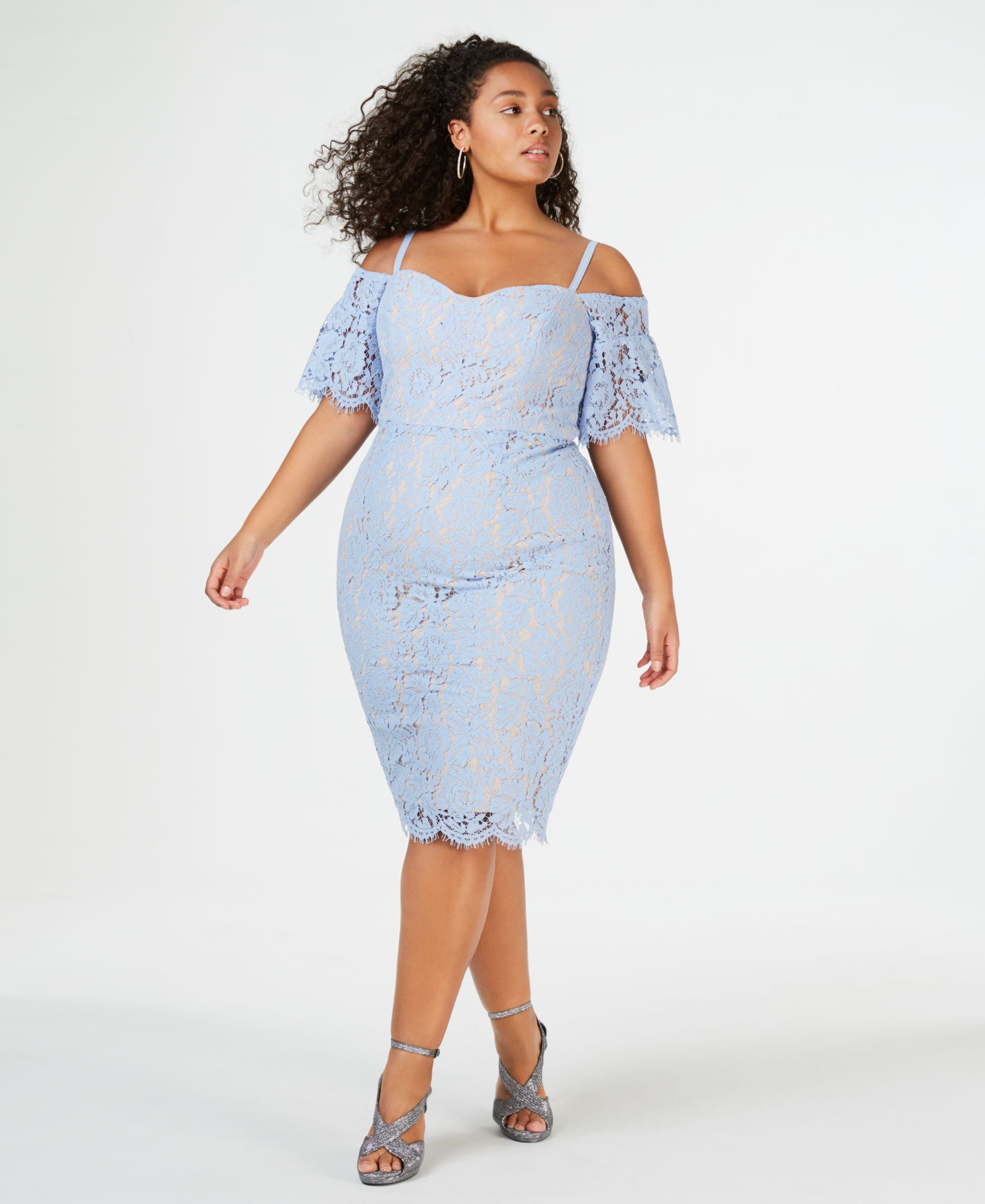 City Chic Trendy Plus Size Off The Shoulder Lace Dress Blue
