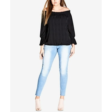 City Chic Trendy Plus Size Off The Shoulder Top Black 22W