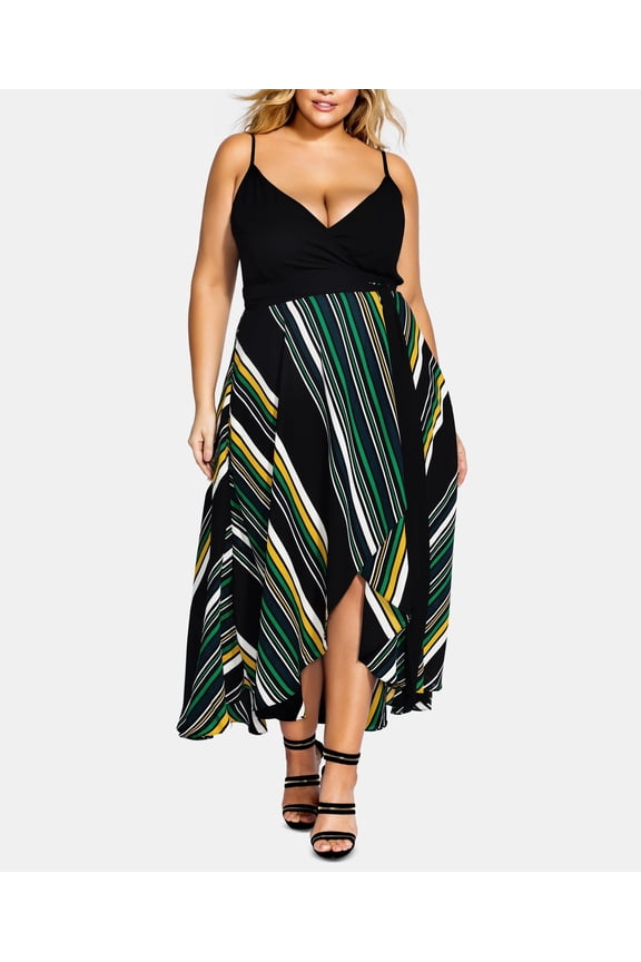 Trendy Plus Size Printed High Low Dress Black 16W