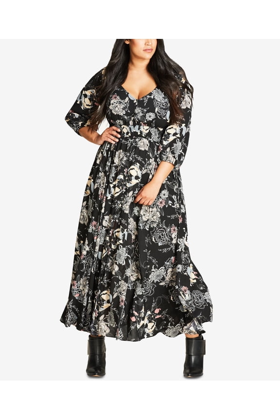 Trendy Plus Size Printed Maxi Dress Black Floral XXL