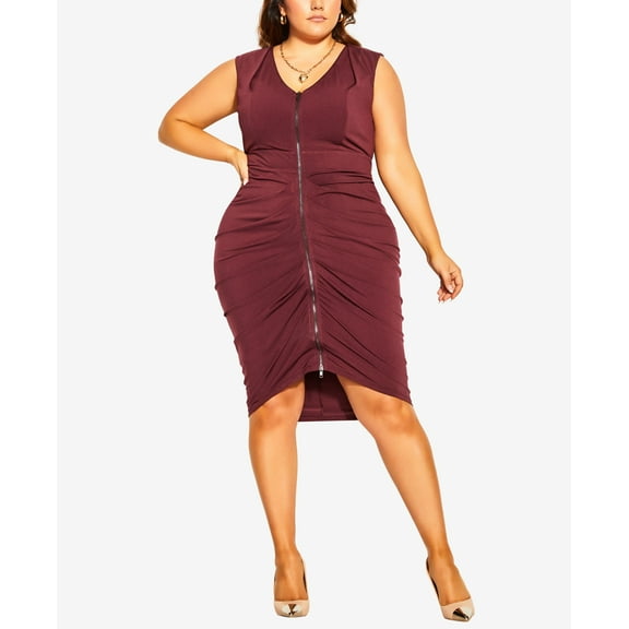 City Chic Trendy Plus Size Sexy Drape Midi Dress Bordeaux 20W