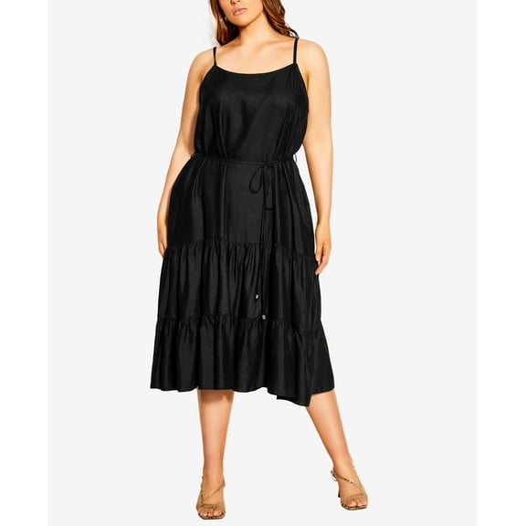 City Chic Trendy Plus Size Summer Tier Dress Black 16W