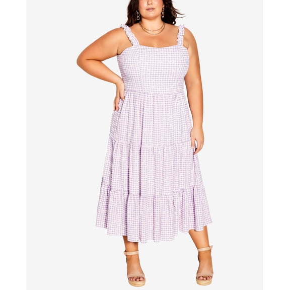 City Chic Trendy Plus Size Victoria Maxi Dress Gingham Daisy 22W