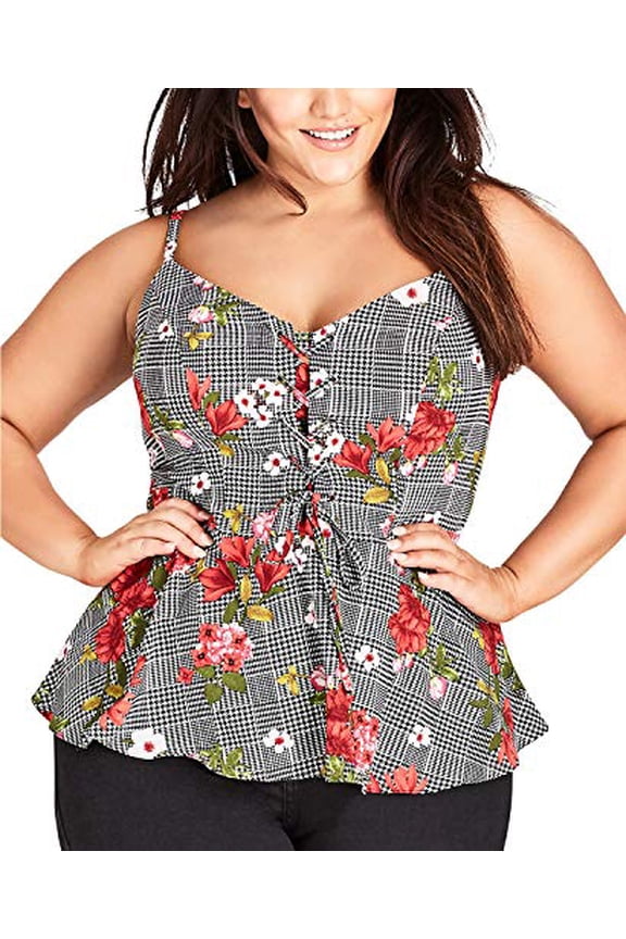 Trendy Sloane Floral-Print Lace-Up Top Womens 16W Black MSRP $90